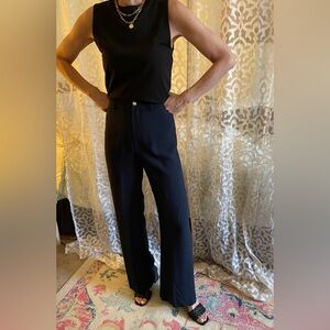 Ralph Lauren Navy High Rise Flat Front Wide Leg Pants w/ Gold Nautical Button 4